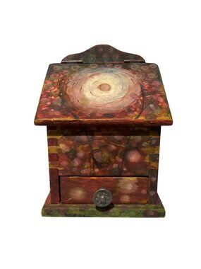 Old Hand Painted Wooden Decorative Box With Drawer Floral Watercolor Design